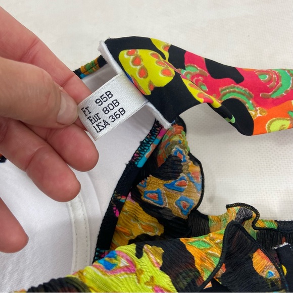 Pain De Sucre black abstract colorful ruffle bikini set. L/36B - Picture 7 of 8